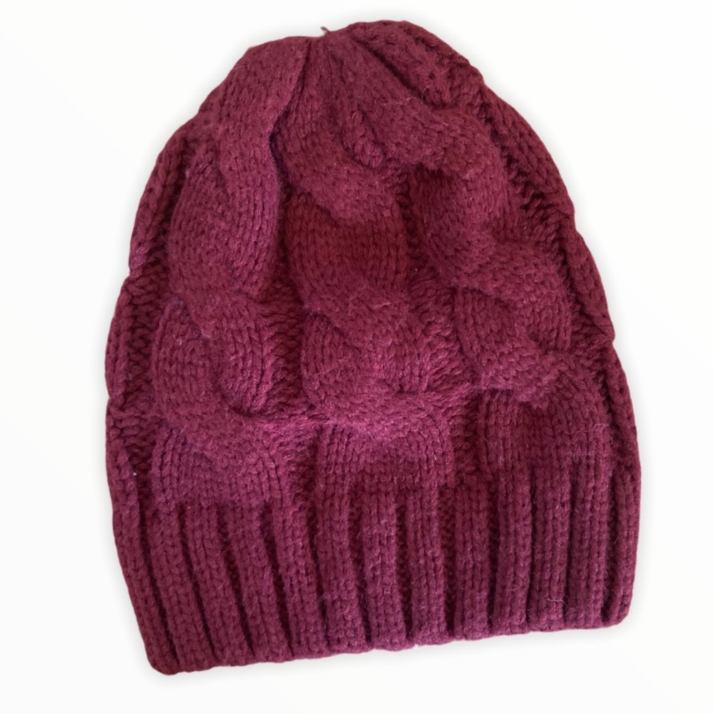 Maroon Cable Knit Winter Beanie Hat